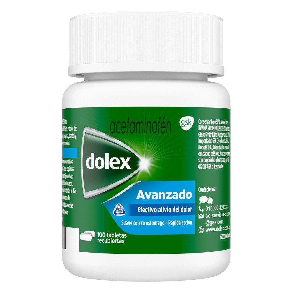 Dolex Avanzado (Acetaminofen) 500 mg 100 Tabletas Recub