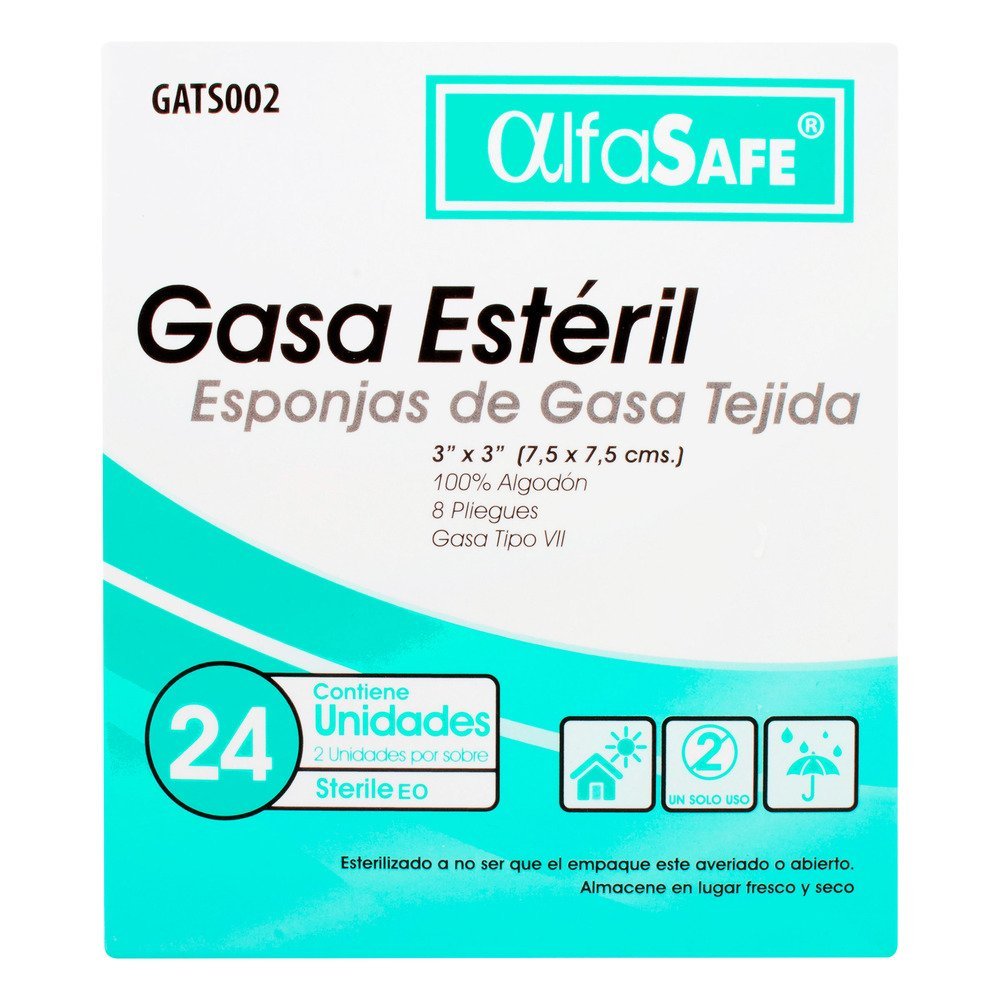 Gasa Alfa Safe Esteril 3x3x2 Yd 24 Unidades