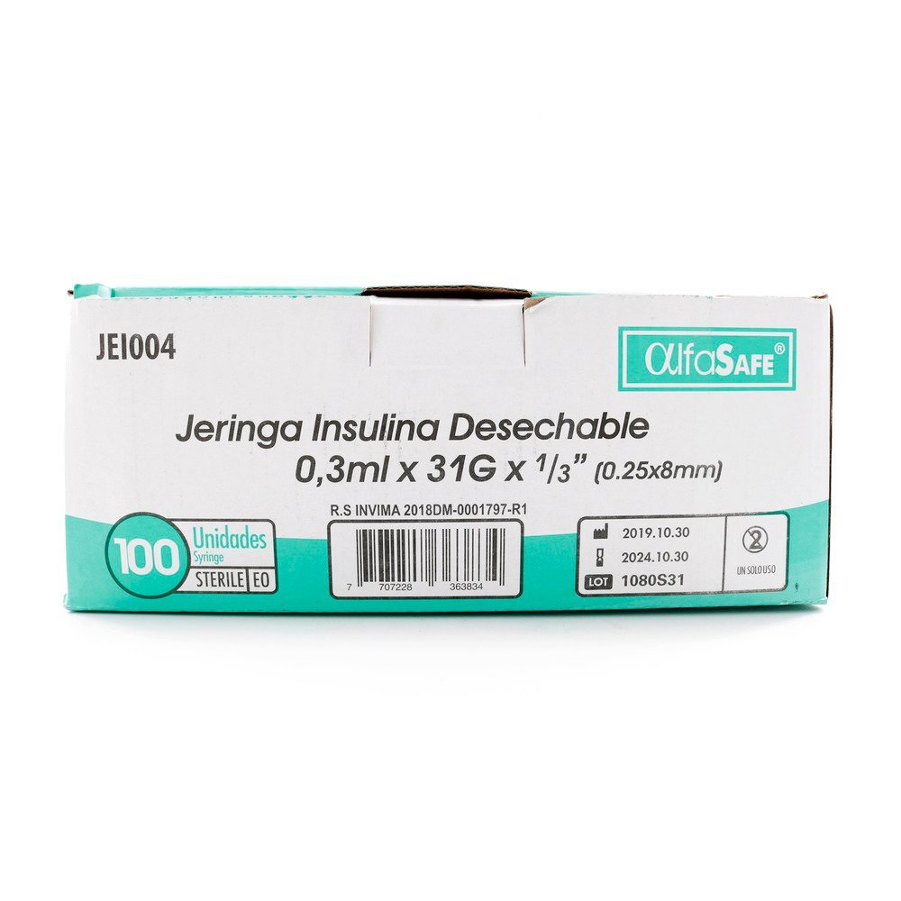 Jeringa Alfa Ins.0.3 ml 31gx1/3 8 mm 100un