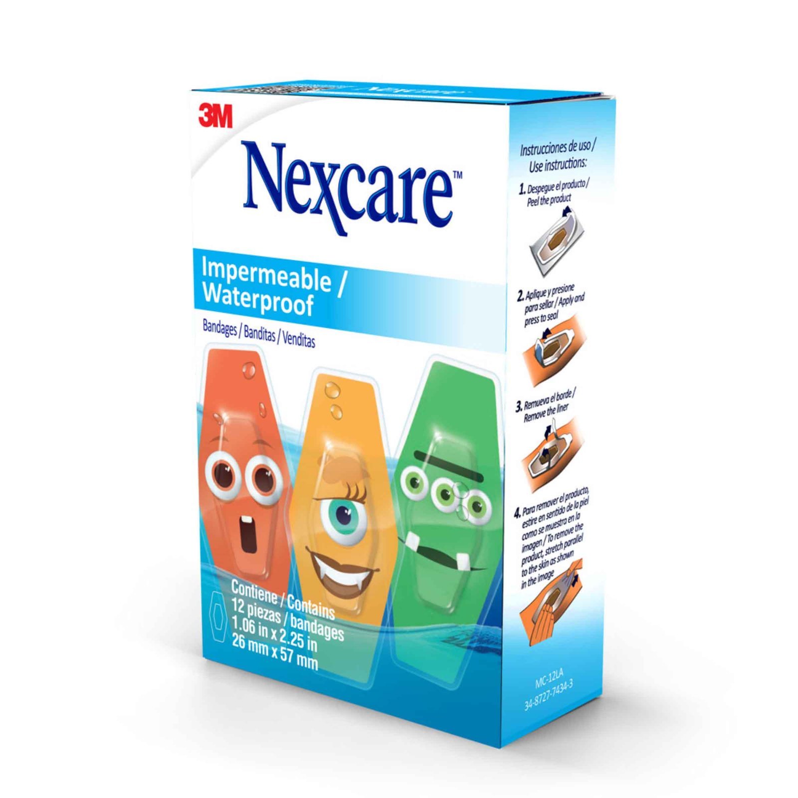 Banditas Nexcare Monstros Impermeable 12 Unidades